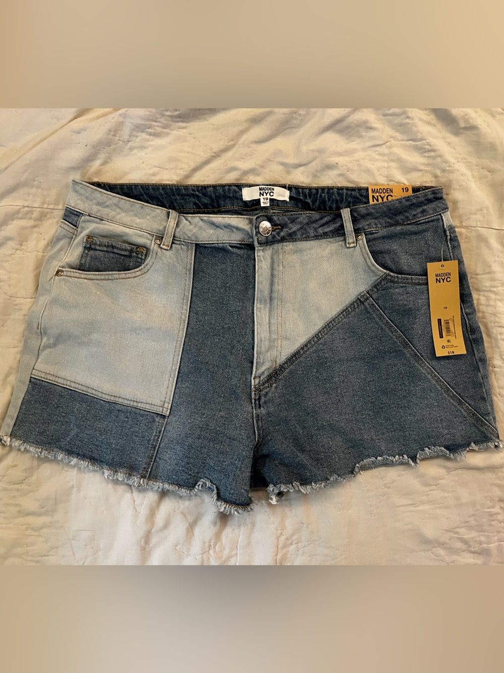 Madden NYC Two-Tone Denim Jean Shorts - Blue